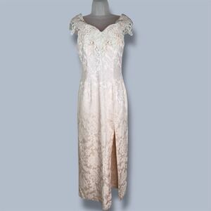 Vintage Gunne Sax Jessica McClintock Powder Pink Brocade Lace Formal Dress Sz 10